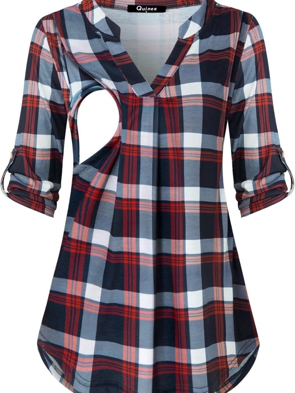Navy and Red Plaid Nursing Blouse